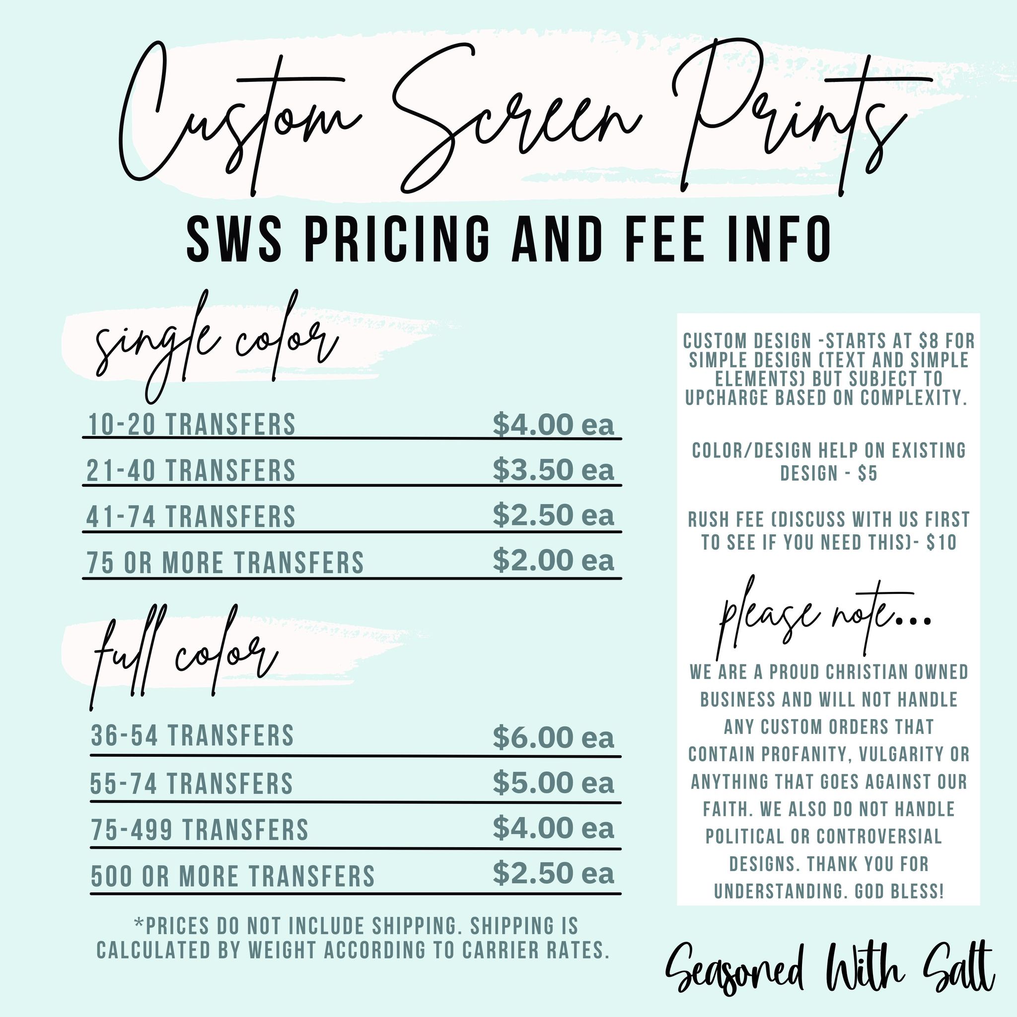 Single Color Custom Screen Print Transfers QTY 21 40